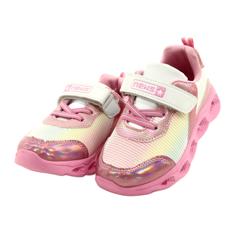 Tênis esportivo ADI LED brilhante Velcro News 22DZ32-4837 Rosa / Branco 2