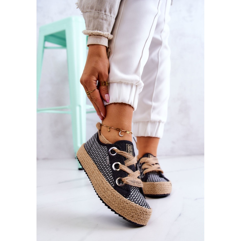 Tênis feminino trançado Big Star JJ274393 preto bege 1