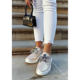 S.Barski Tênis feminino de couro com rosa Carrey metálico bege 2