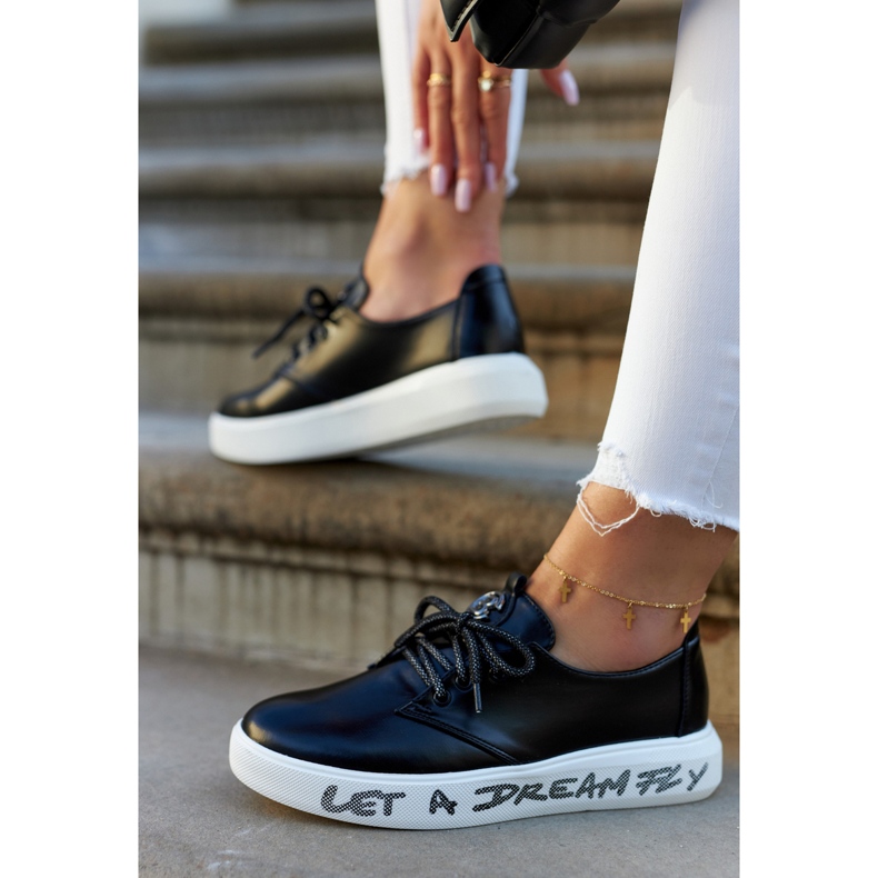 S.Barski Tênis feminino de couro com decoração preta Carrey preto 1