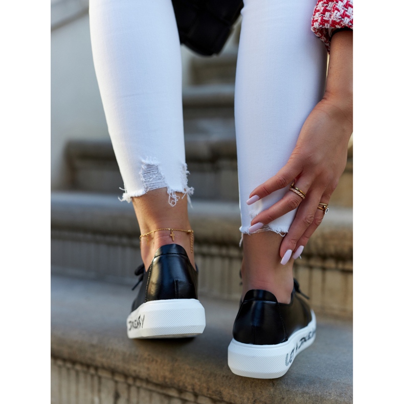 S.Barski Tênis feminino de couro com decoração preta Carrey preto 2