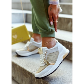 Vinceza Tênis esportivo da moda feminino branco e dourado Danielle 2