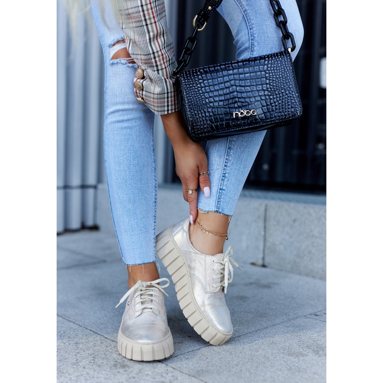 Lemar Brogues de couro na plataforma de hipnose bege-ouro dourado 2