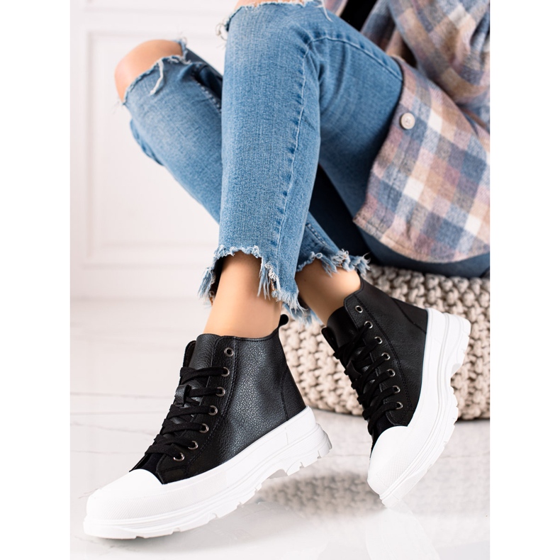 Forever Folie Tênis de cano alto da moda preto 1