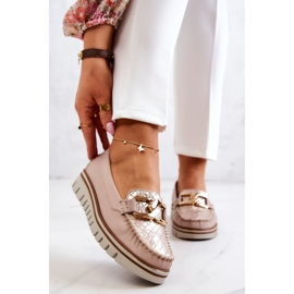 Lemar Mocassins femininos de couro na plataforma bege Venesia 1