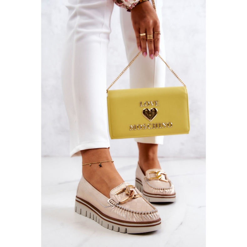 Lemar Mocassins femininos de couro na plataforma Golden Venesia dourado 2