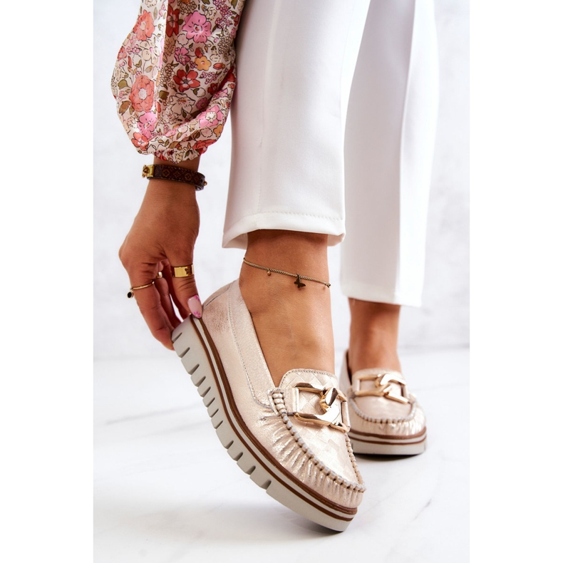 Lemar Mocassins femininos de couro na plataforma Golden Venesia dourado 1