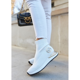 Vinceza Meias Esportivas Femininas Brancas Runaway branco dourado 2