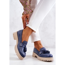 Sapatos femininos de couro Franjas Maciejka 05497-17 Azul 2