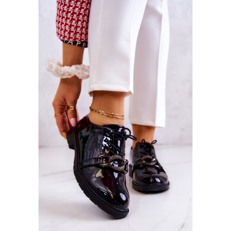 S.Barski Sapatos lacados amarrados com ornamento Black Larosa preto 1