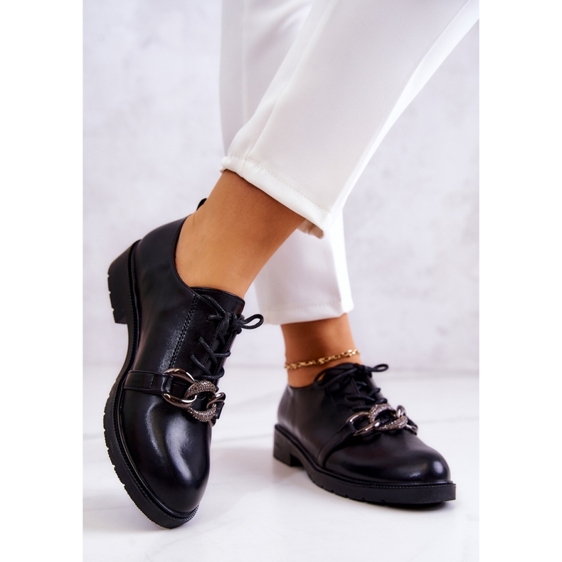 S.Barski Sapatos de couro amarrados com um ornamento larosa preto 2