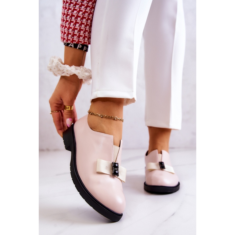 S.Barski Brogues femininos com decoração bege Janelle rosa 1 S.Barski Brogues femininos com decoração bege Janelle rosa 1