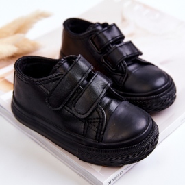 Tênis infantil de couro com velcro preto foster 2