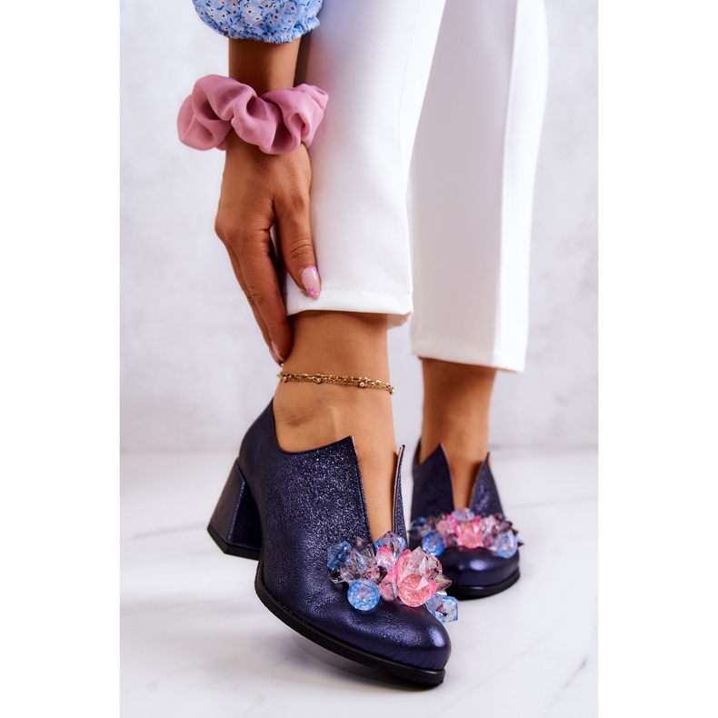 PA2 Sapato metalizado de couro com enfeite azul marinho Delaver azul-marinho 1