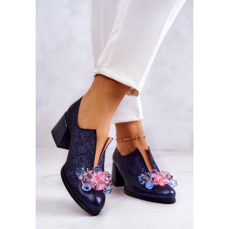 PA2 Sapato metalizado de couro com enfeite azul marinho Delaver 2