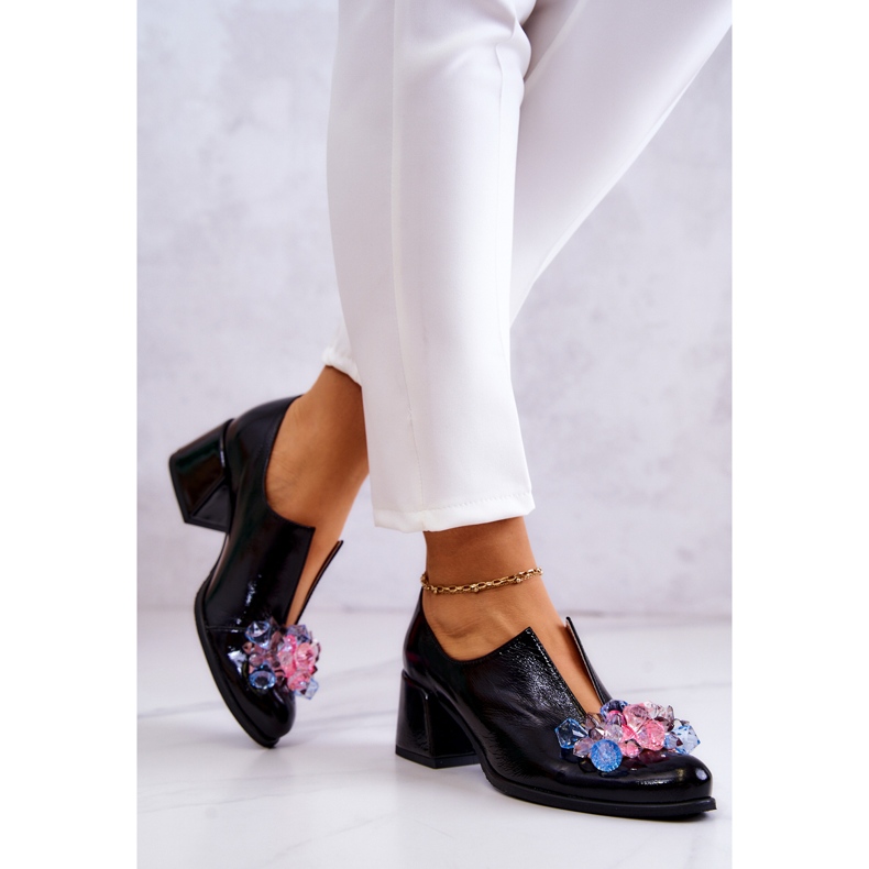 PA2 Sapatos de couro liso com decoração preta Delaver preto 2