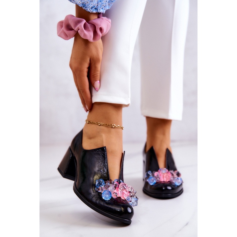 PA2 Sapatos de couro liso com decoração preta Delaver preto 1