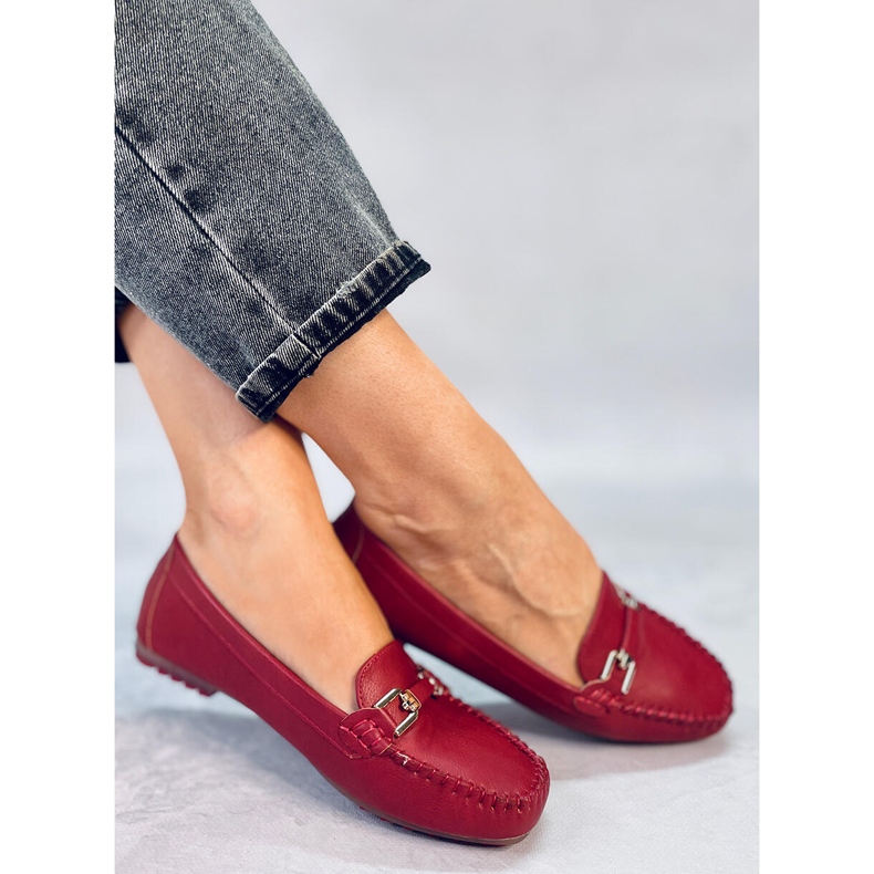 Mocassins femininos Leoni Burdeos vermelho 1