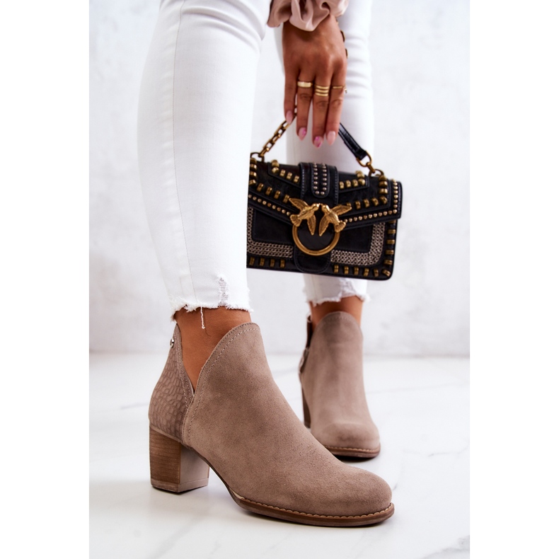 PL3 Botas Femininas de Couro com Salto Cinza Larsa 2