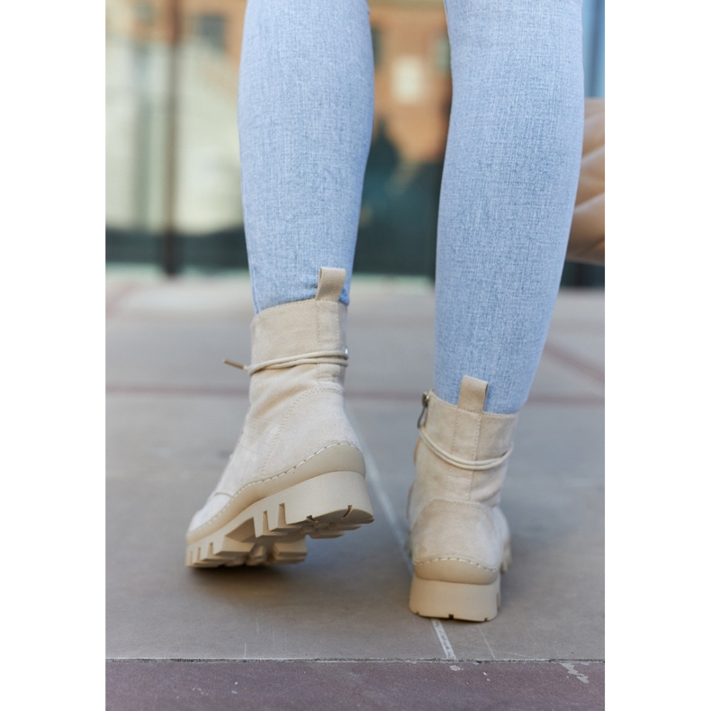 S.Barski Caçadores de botas de camurça com costura Layden cinza claro bege 2