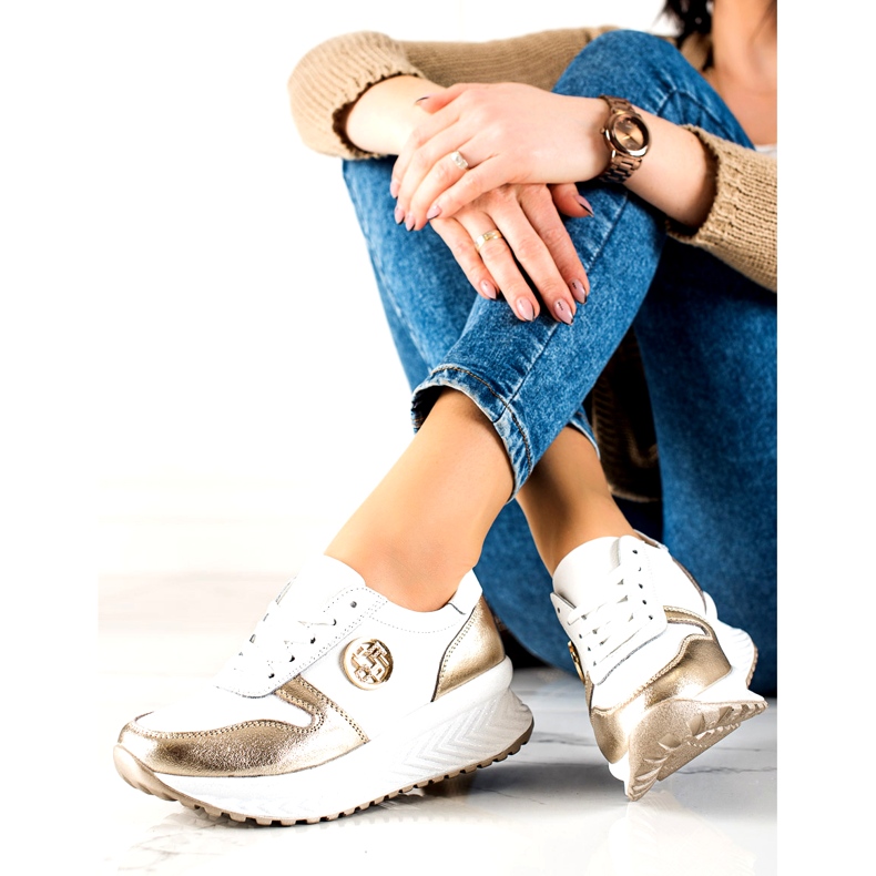 Tênis esportivo feminino amarrado Filippo DP3547 / 22 WH GO Branco dourado 3