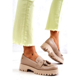 Sapatos de couro feminino Franjas Maciejka 05497-04 Bege 3