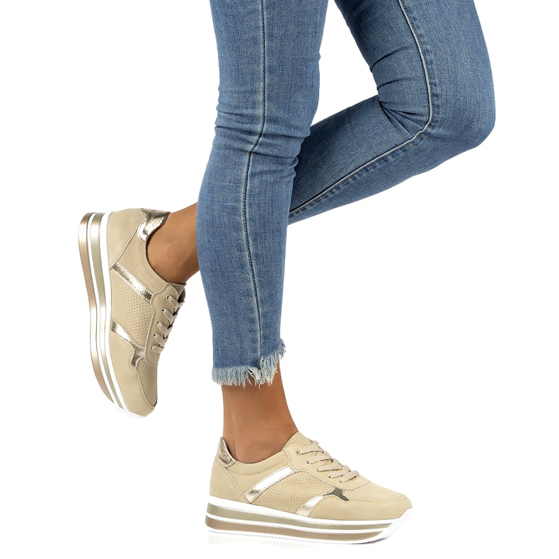 Tênis couro camurça Filippo DP2004 / 21 BE bege dourado 4