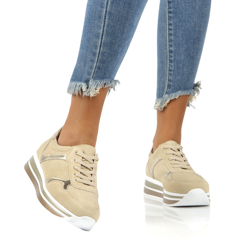 Tênis couro camurça Filippo DP2004 / 21 BE bege dourado 3