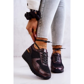 Tênis de cunha de couro com malha S.Barski preto 1