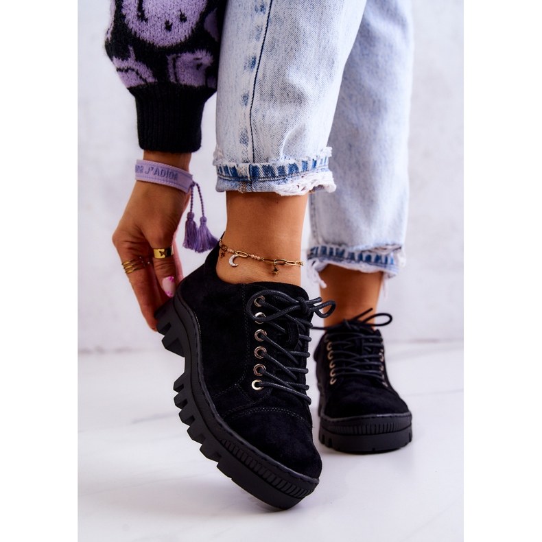 S.Barski Sapatos femininos de camurça com amarração preta Mayson preto 1