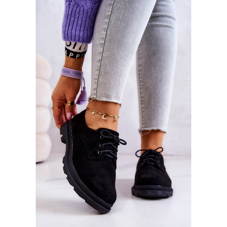 S.Barski Tênis feminino Oxfords de camurça clássico preto Colton 1