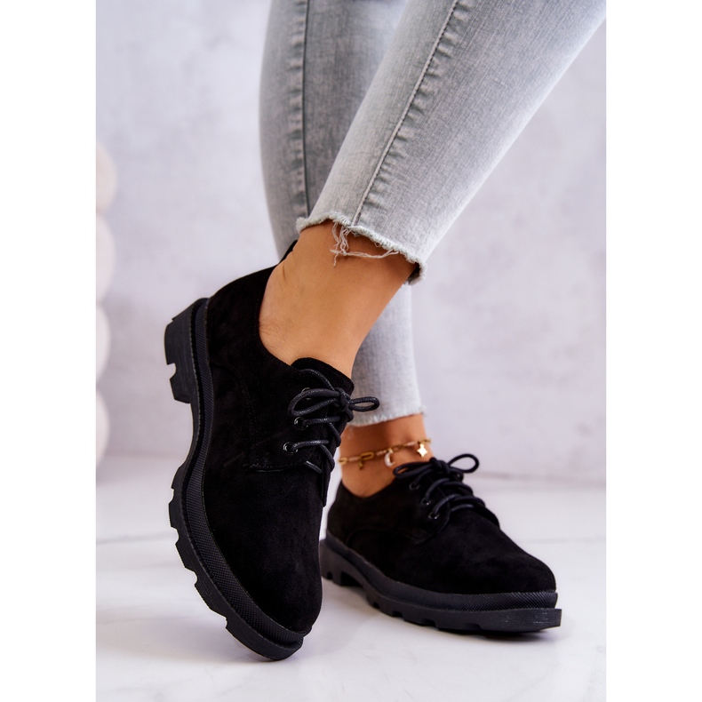 S.Barski Tênis feminino Oxfords de camurça clássico preto Colton 2