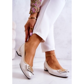 PA2 Bailarinas de couro com decoração Joliet branca e dourada branco dourado 2