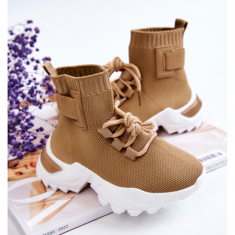 FR1 Tênis esportivo infantil meia alta bege Nickie 2