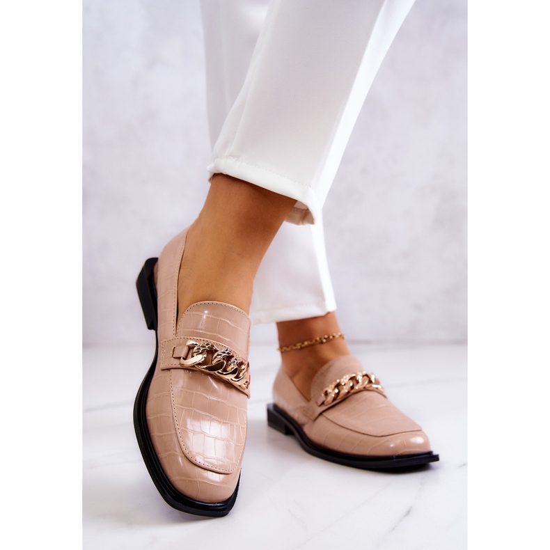 Vinceza Mocassins de couro Mocassins com corrente Killen bege dourado 2