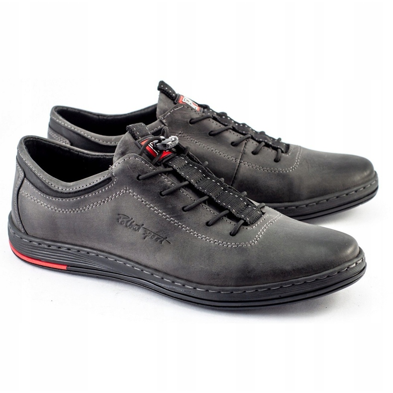 Polbut Sapatos casuais de couro masculino K23 cinza 1
