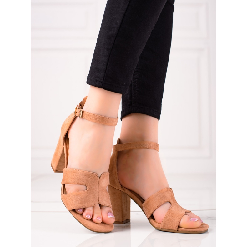 Evento Sandálias de salto alto camurça bege castanho 1