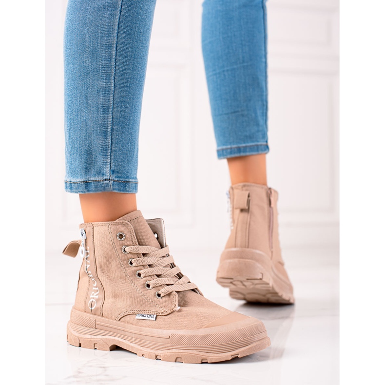 Sabatina Tênis de cano alto originais bege castanho 2