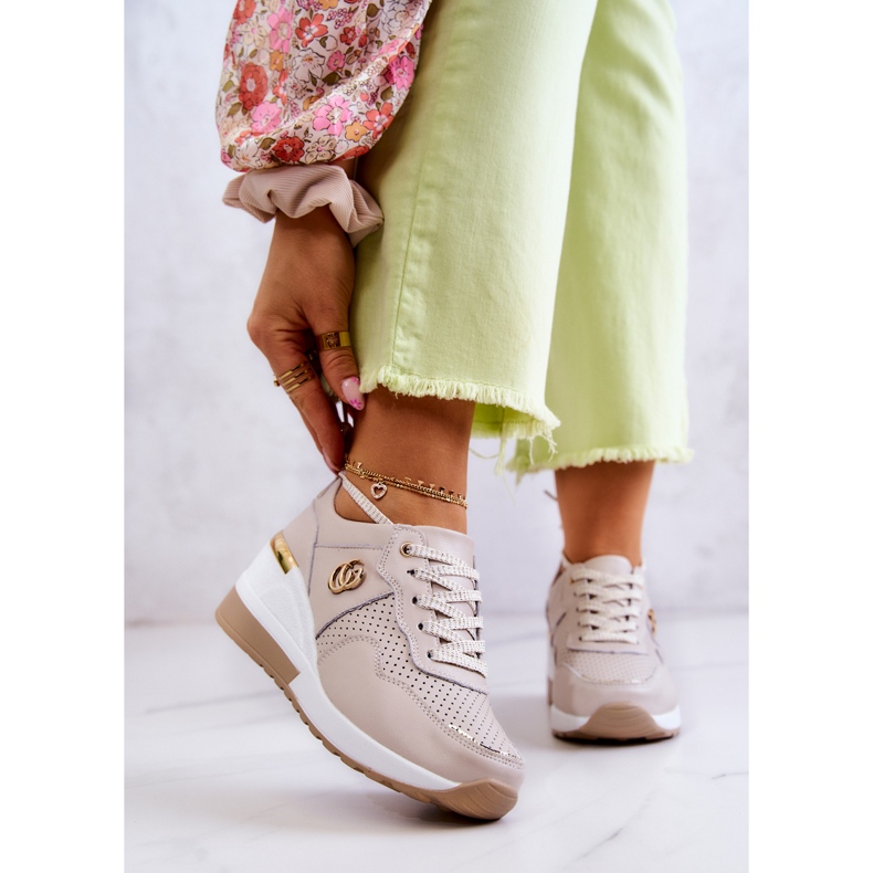 S.Barski Tênis esportivo feminino de couro loissa bege 1