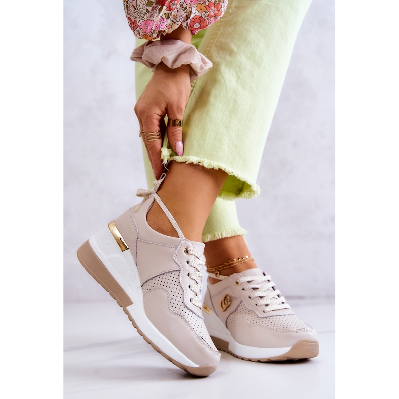 S.Barski Tênis esportivo feminino de couro loissa bege 2