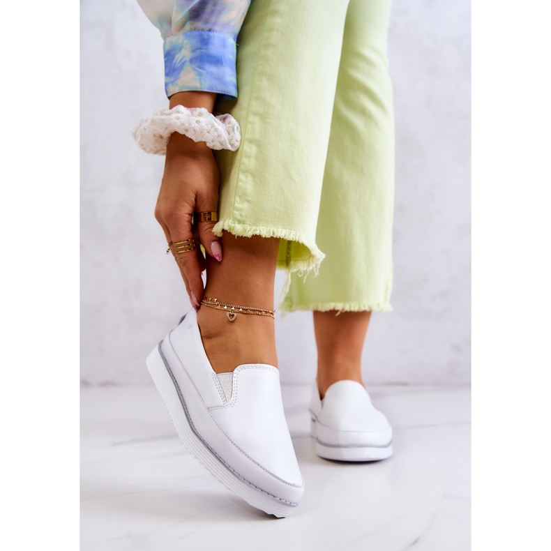 Tênis feminino de couro slip-on S.Barski branco 1