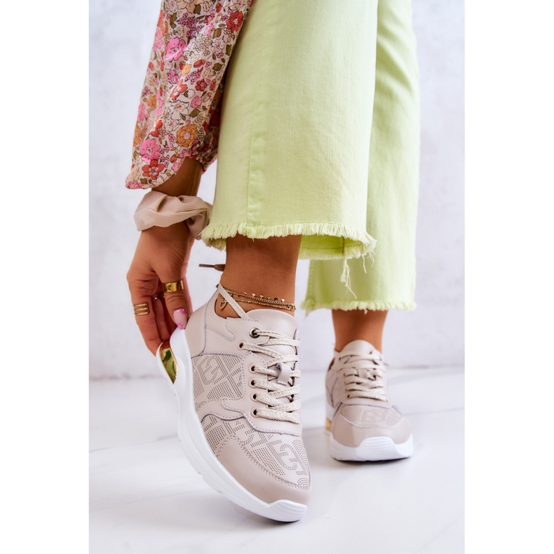 S.Barski Tênis feminino de couro com cunha bege Phiness 1