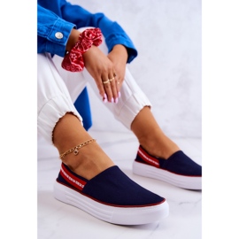 Tênis femininos slip on Big Star JJ276009 azul marinho-vermelho 1
