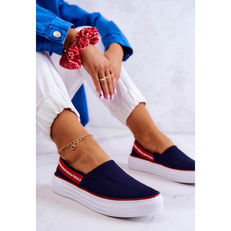 Tênis femininos slip on Big Star JJ276009 azul marinho-vermelho 1