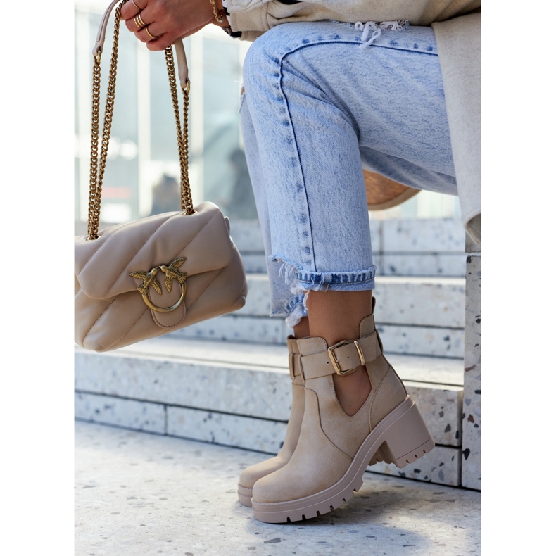 FE1 Botinhas de couro Cinto Recortado Bege Escuro Rosanne 1