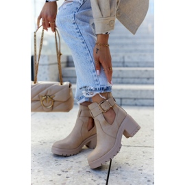 FE1 Botinhas de couro Cinto Recortado Bege Escuro Rosanne 2