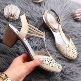 Sandálias de couro Rieker W RKR316 bege 1