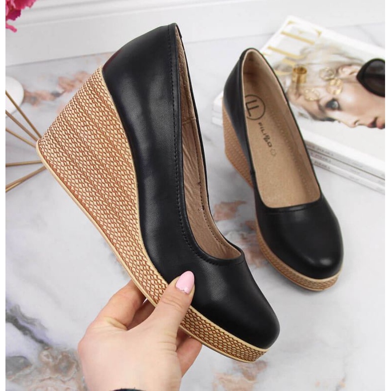 Bombas de couro na cunha Filippo W PAW339A preto 1