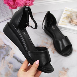 Sandália de cunha preta Vinceza W JAN102A preto 1