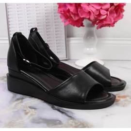 Sandália de cunha preta Vinceza W JAN102A preto 2